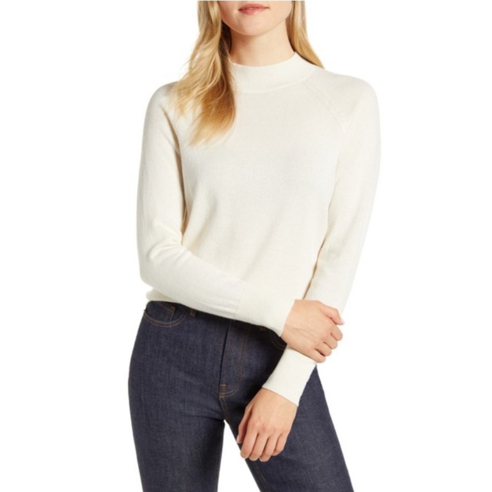 Everlane Cashmere Raglan Mock Neck White Sweater